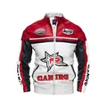 Vista dettagliata di un'elegante giacca da moto da uomo in PU con blocchi di colore - S / Tops / Bianco