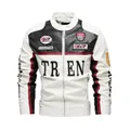 Dettaglio frontale di giacca in pelle uomo stile racer con patchwork bianco nero. - S / Tops / Bianco