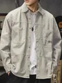 Men's vintage washed cotton long sleeve workwear shirt in a classic khaki beige finish - XS / Tops / Apricot