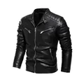 Klassische schwarze Herren-Motorradjacke aus PU-Leder mit gerippten Ärmeldetails - XL / Tops / Schwarz