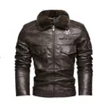 Giacca da moto marrone in ecopelle per uomo con collo in pelliccia e dettagli ricamati - XL / Tops / caffè