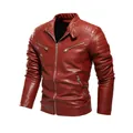 Hochwertige dunkelrote PU-Leder Bikerjacke für Herren mit gesteppten Ärmeln und Fleecefutter - L / Tops / Weinrot