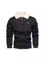 Elegante giacca da uomo in pelle scamosciata nera con collo in pelliccia calda - L / Tops / Nero