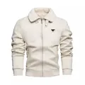 Elegante giacca da uomo in pelle scamosciata beige con caldo collo in pelliccia - L / Tops / Bianco