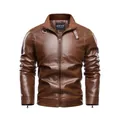 Giacca in pelle marrone vintage da uomo con colletto rialzato e finitura lavata premium - S / Tops / Marrone Scuro