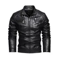 Giacca da moto da uomo in finta pelle nera con spalle trapuntate e tasche - L / Tops / Nero