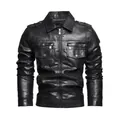 Giacca da motociclista classica in finta pelle nera da uomo con colletto a rever - L / Tops / Nero