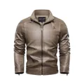 Giacca in ecopelle marrone lavata retrò con colletto alla coreana per uomo in autunno - S / Tops / Grigio