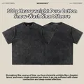 T-shirt in cotone pesante 300g di alta qualità con lavaggio acido effetto fiocco di neve - S / Tops / Nero Lavato 300g Filato Doppio