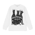 Premium white long sleeve T-shirt with heavy cotton Doberman print and gothic text design - S / Tops / Long Sleeve / White