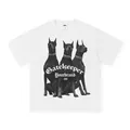 White heavy cotton streetwear t-shirt featuring vintage Doberman trio graphic print - S / Tops / T-Shirts / White