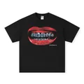 Schweres schwarzes Baumwoll-T-Shirt mit Vintage-Streetwear-Lippen- und Grillz-Grafikdruck - S / Top (Kurzarm) / Schwarz