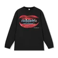 Heavyweight black long-sleeve T-shirt with retro mouth and chrome teeth graphic print - M / Top (Long Sleeve) / Black
