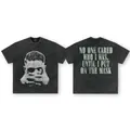 T-shirt vintage délavé anthracite avec graphique masque de football Victor recto verso - S / Tops / Noir Lavé