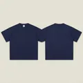 Dark blue 300g heavyweight cotton small crew neck t-shirt front and back view - S / Tops / Navy Blue