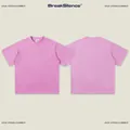 Heavyweight 300g pink solid cotton T-shirt with front and back views for summer - S / Tops / Pink
