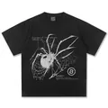 Hochwertiges schwarzes Y2K-T-Shirt mit Spinnengrafik-Print aus gewaschener Baumwolle - S / Tops / Schwarz
