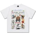 Αμερικάνικο ρετρό βαμβακερό T-shirt με γκράφιτι άγγελο και μαύρο Ιησού γραφικό τύπωμα - S / Tops / Λευκό