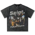 Vintage τοιχογραφία πλυμένο γκρι βαρύ βαμβακερό T-shirt σε αμερικανικό στυλ streetwear - S / Tops / Ξεπλυμένο Μαύρο