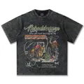 Schweres graues T-Shirt im Vintage-Wasch-Look mit amerikanischem Cowgirl-Grafikprint - S / Tops / Gewaschenes Schwarz
