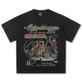 Premium Vintage T-Shirt in Schwarz mit amerikanischer Cowgirl-Illustration und Text - S / Tops / Schwarz