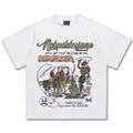 Premium weißes Vintage Baumwoll-T-Shirt mit Retro-American Cowgirl Illustration Druck - S / Tops / Weiß