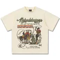 Vintage gewaschenes cremefarbenes T-Shirt mit amerikanischem Western-Cowgirl-Print - S / Tops / Creme