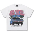 Weißes schweres Baumwoll-T-Shirt für Herren mit einem Vintage-Auto-Grafikdruck - S / Tops / Weiß