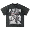 T-shirt in cotone lavato vintage grigio antracite con stampa Faith per streetwear uomo - S / Tops / Nero Lavato