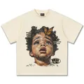 Amerikanisches Retro-T-Shirt aus schwerer Baumwolle mit Porträtdruck in Cremeweiß - S / Tops / Creme