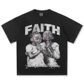 T-shirt vintage in cotone nero lavato con stampa Faith e vestibilità oversize. - S / Tops / Nero