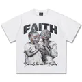 T-shirt vintage bianca in cotone oversize con stampa grafica Faith retrò di tendenza - S / Tops / Bianco