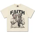 T-shirt vintage in cotone crema lavato con stampa grafica Faith e vestibilità ampia - S / Tops / crema
