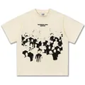 T-shirt in cotone pesante color crema con stampa astratta di folla in stile street americano - S / Tops / crema