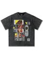 T-shirt nera lavata pesante con grafica di cellulari retrò Y2K e personaggi anime - S / Tops / Nero Lavato
