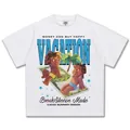 Weißes 2025 Vacation Style lockeres Baumwoll-T-Shirt mit amerikanischem Kunstdruck - S / Tops / Weiß