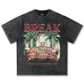 Vintage gewaschenes graues Baumwoll-T-Shirt mit Geparden-Grafik im Streetstyle-Look - S / Tops / Gewaschenes Schwarz