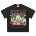 Schwarzes Baumwoll-T-Shirt mit retro-inspirierten Geparden- und Palmen-Illustrationen - S / Tops / Schwarz