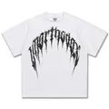 Weißes schweres Baumwoll-Streetwear-T-Shirt mit schwarzer Gothic-Dornengrafik - S / Tops / Weiß