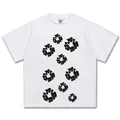 Weißes Kurzarm-T-Shirt aus reiner Baumwolle mit schwarzem kreisförmigem Popcorn-Print - S / Tops / Weiß