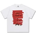 Weißes schweres Baumwoll-T-Shirt mit einzigartigem rotem 3D-Klebeband-Grafikdesign - S / Tops / Weiß