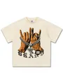 Vintage-T-Shirt aus schwerer cremefarbener Baumwolle mit amerikanischem Street-Print - S / Tops / Creme