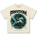Vintage T-Shirt aus cremefarbener Baumwolle mit Pegasus-Grafik und Freedom-Aufdruck - S / Tops / Creme