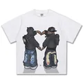 Weißes Baumwoll-T-Shirt mit handgemaltem Print im American-Streetstyle Grafikdesign - S / Tops / Weiß