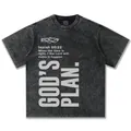 Vintage schwarz gewaschenes Heavy Cotton Streetwear T-Shirt mit God's Plan Grafik - S / Tops / Gewaschenes Schwarz
