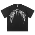 Schweres schwarzes Baumwoll-T-Shirt mit amerikanischem Street-Gothic-Dornen-Grafikdruck - S / Tops / Schwarz