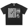 Schweres schwarzes Baumwoll-T-Shirt im Streetstyle mit Risen Jesus Aufdruck - S / Tops / Schwarz
