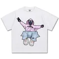 T-shirt in cotone bianco pesante con grafica a fumetti di un supereroe rosa stilizzato. - S / Tops / Bianco