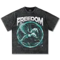 Vintage T-Shirt aus schwerer Baumwolle mit Pegasus-Skulptur und Freedom-Aufdruck - S / Tops / Gewaschenes Schwarz