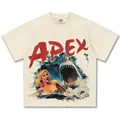 Herren T-Shirt aus schwerer cremefarbener Baumwolle mit einem Retro-Hai-Aufdruck - S / Tops / Creme